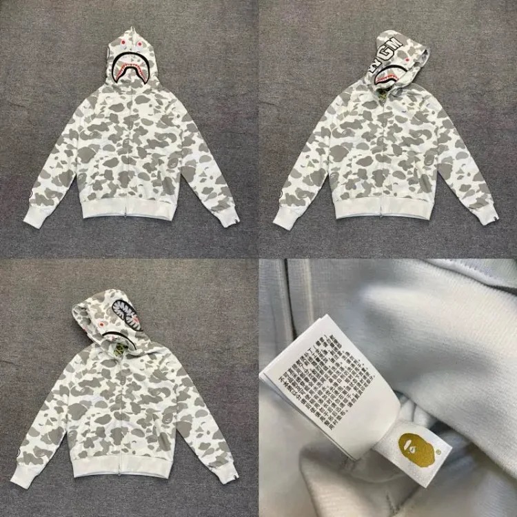 Shark head camouflage zipper hooded jacket sweatshirt men's cardigan