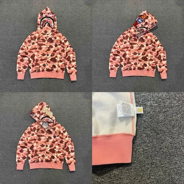Shark head camouflage zipper hooded jacket sweatshirt men's cardigan