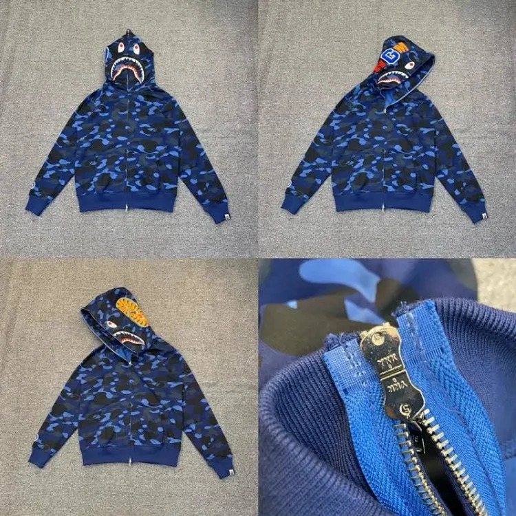 Shark head camouflage zipper hooded jacket sweatshirt men's cardigan