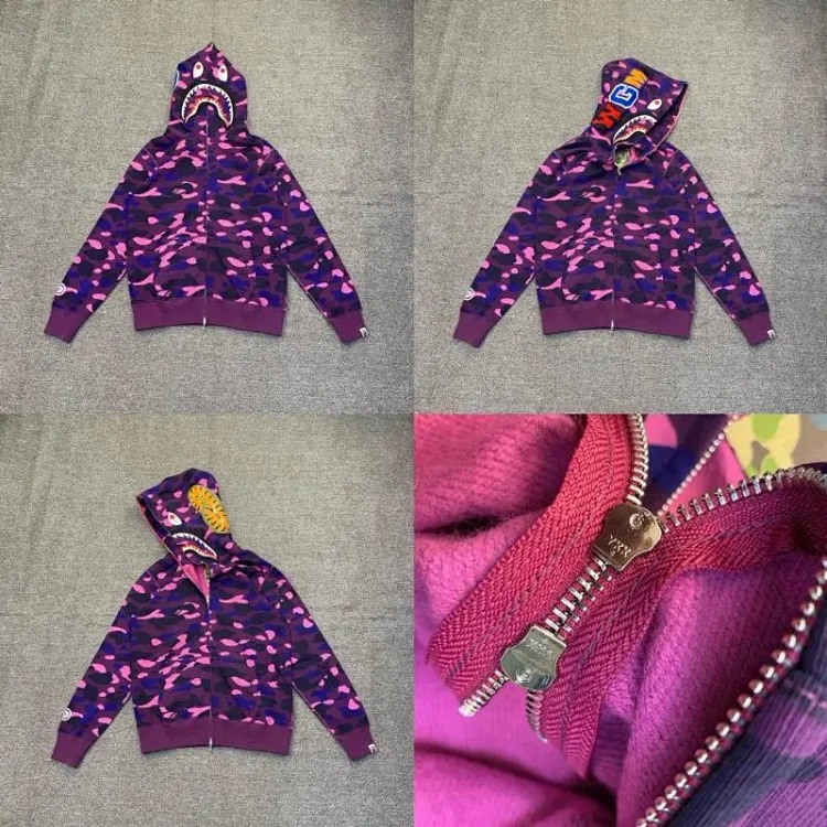 Shark head camouflage zipper hooded jacket sweatshirt men's cardigan
