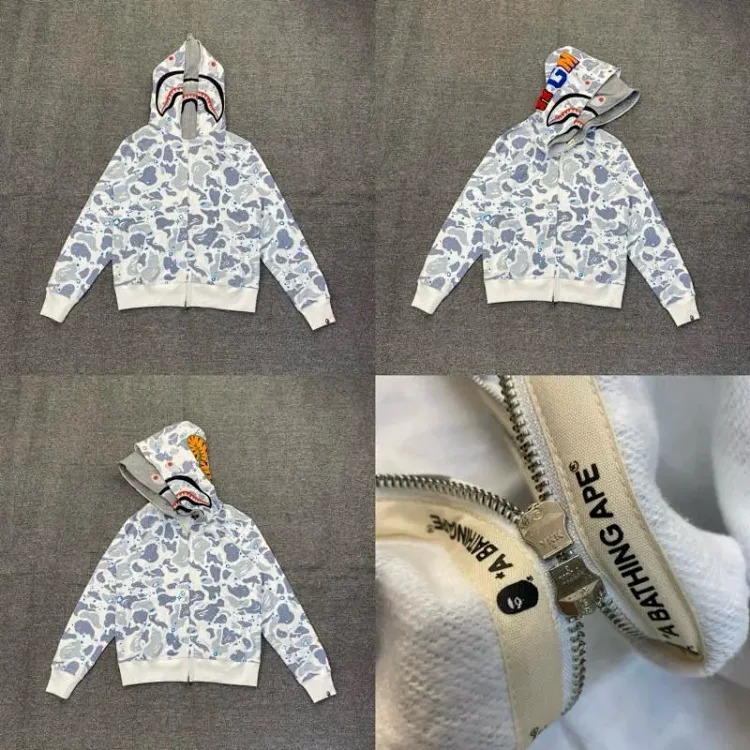 Shark head camouflage zipper hooded jacket sweatshirt men's cardigan