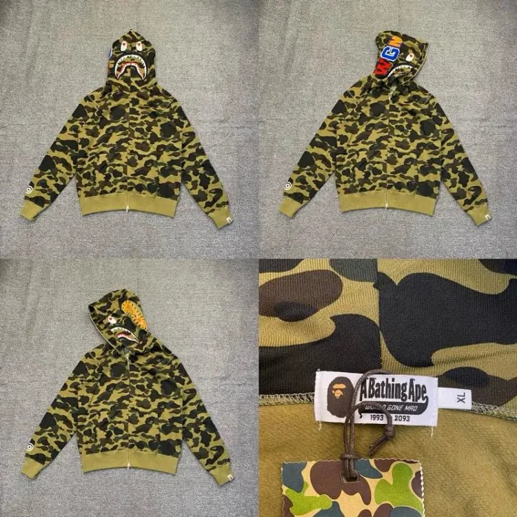 Shark head camouflage zipper hooded jacket sweatshirt men's cardigan