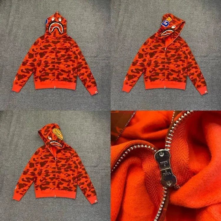 Shark head camouflage zipper hooded jacket sweatshirt men's cardigan