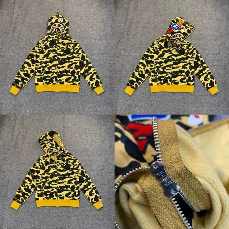 Shark head camouflage zipper hooded jacket sweatshirt men's cardigan