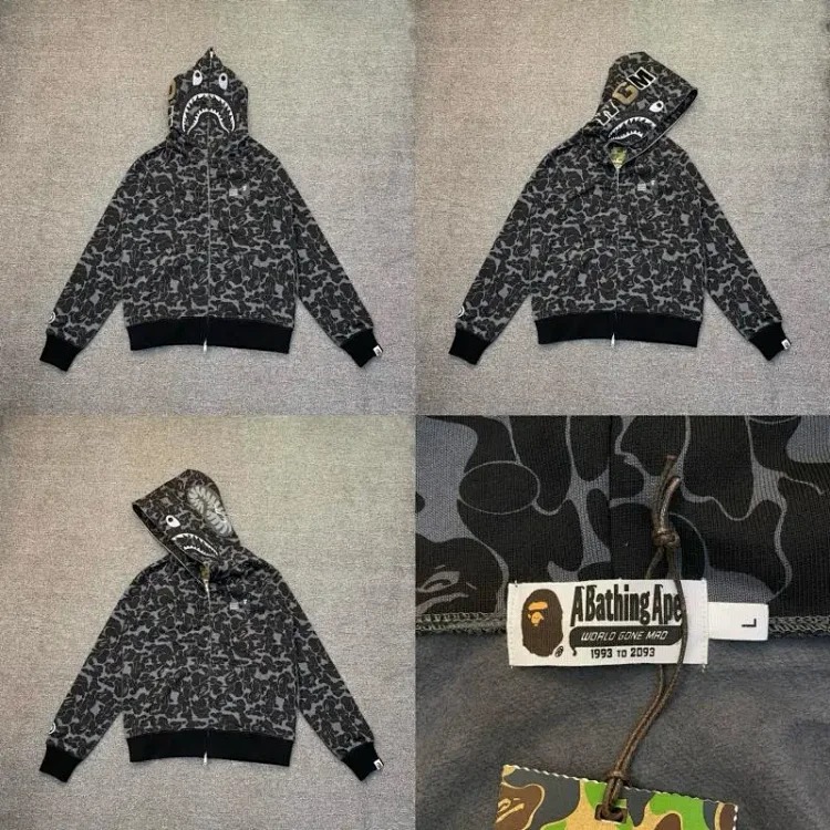 Shark head camouflage zipper hooded jacket sweatshirt men's cardigan