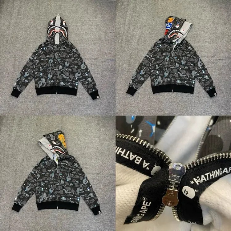 Shark head camouflage zipper hooded jacket sweatshirt men's cardigan