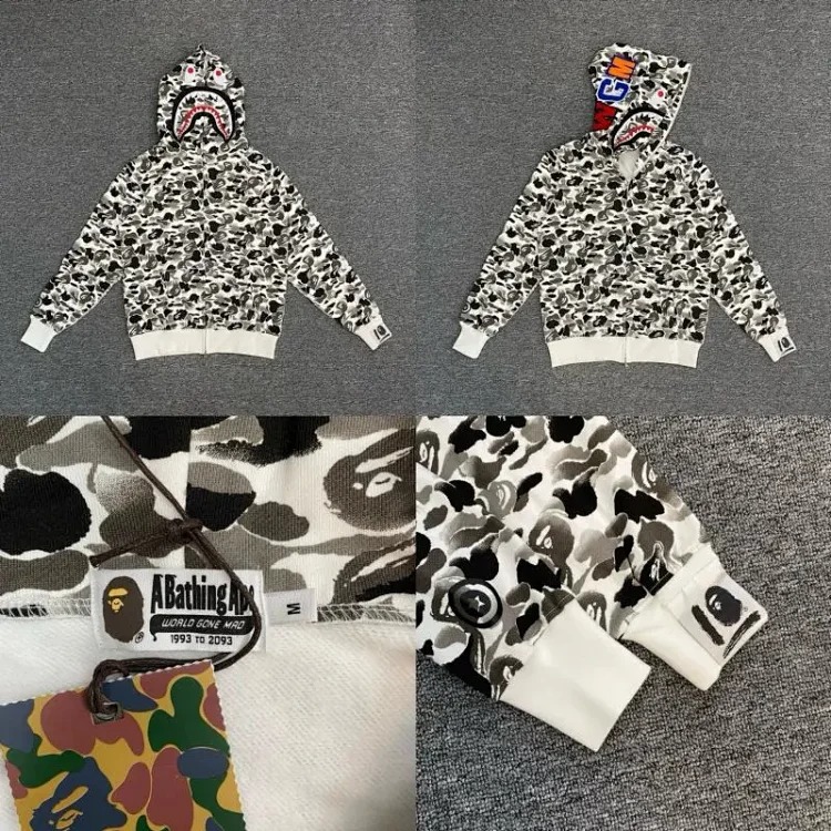 Shark head camouflage zipper hooded jacket sweatshirt men's cardigan