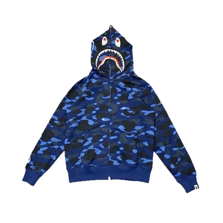 Shark head camouflage zipper hooded jacket sweatshirt men's cardigan