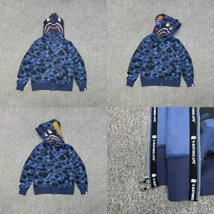 Shark head camouflage zipper hooded jacket sweatshirt men's cardigan