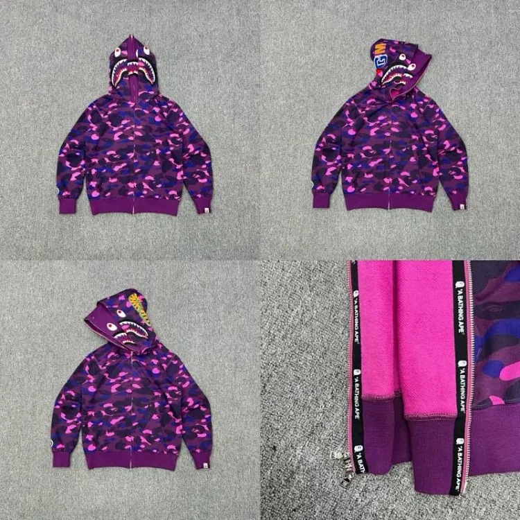Shark head camouflage zipper hooded jacket sweatshirt men's cardigan