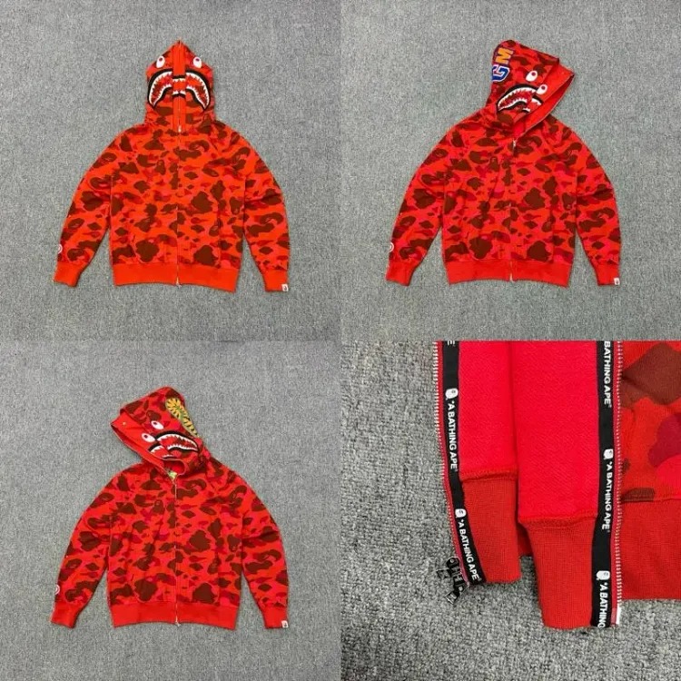 Shark head camouflage zipper hooded jacket sweatshirt men's cardigan