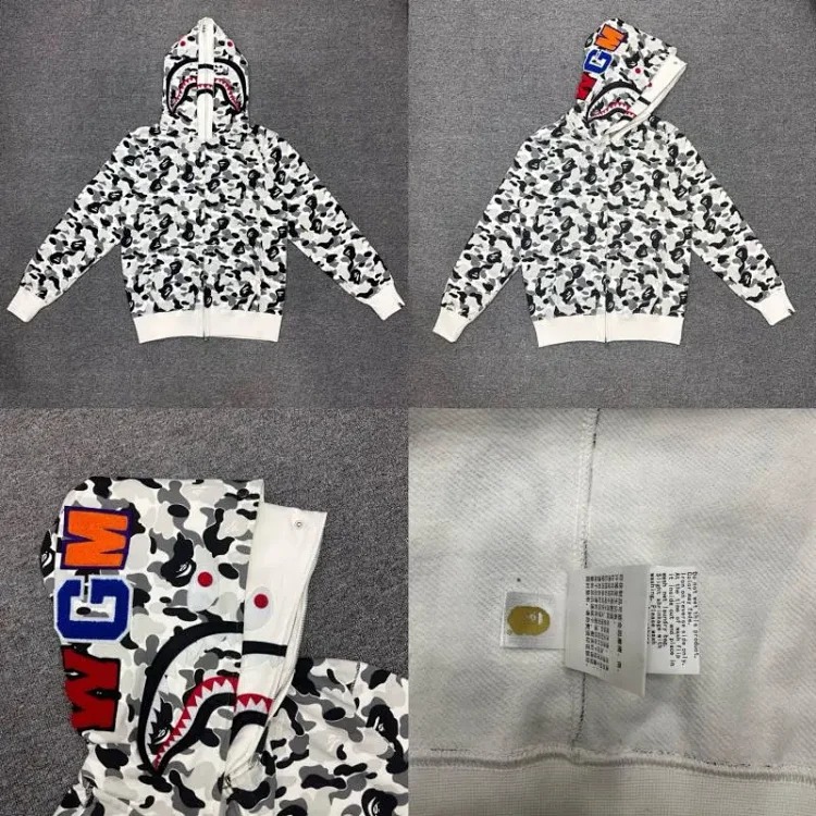Shark head camouflage zipper hooded jacket sweatshirt men's cardigan