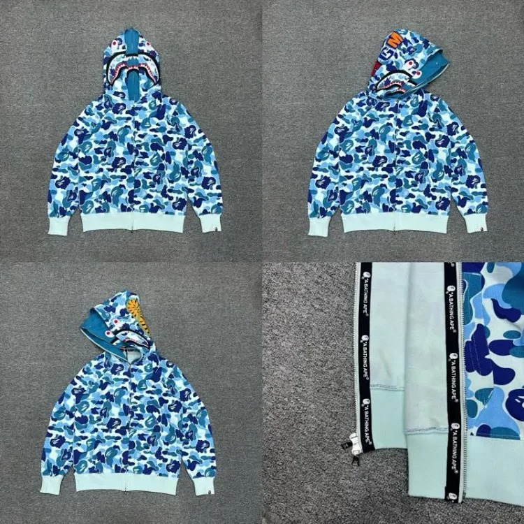 Shark head camouflage zipper hooded jacket sweatshirt men's cardigan