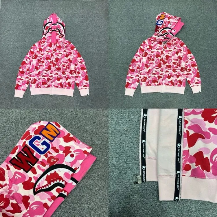Shark head camouflage zipper hooded jacket sweatshirt men's cardigan