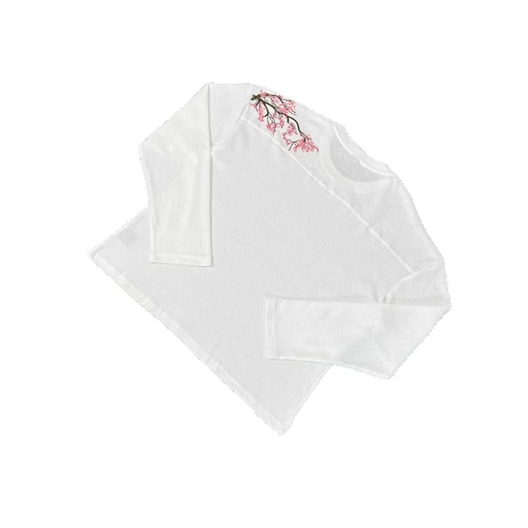 Embroidered Sakura Waffle Couple Long Sleeve