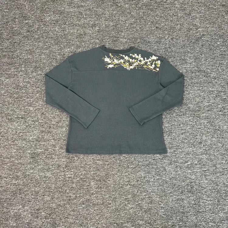 Embroidered Sakura Waffle Couple Long Sleeve