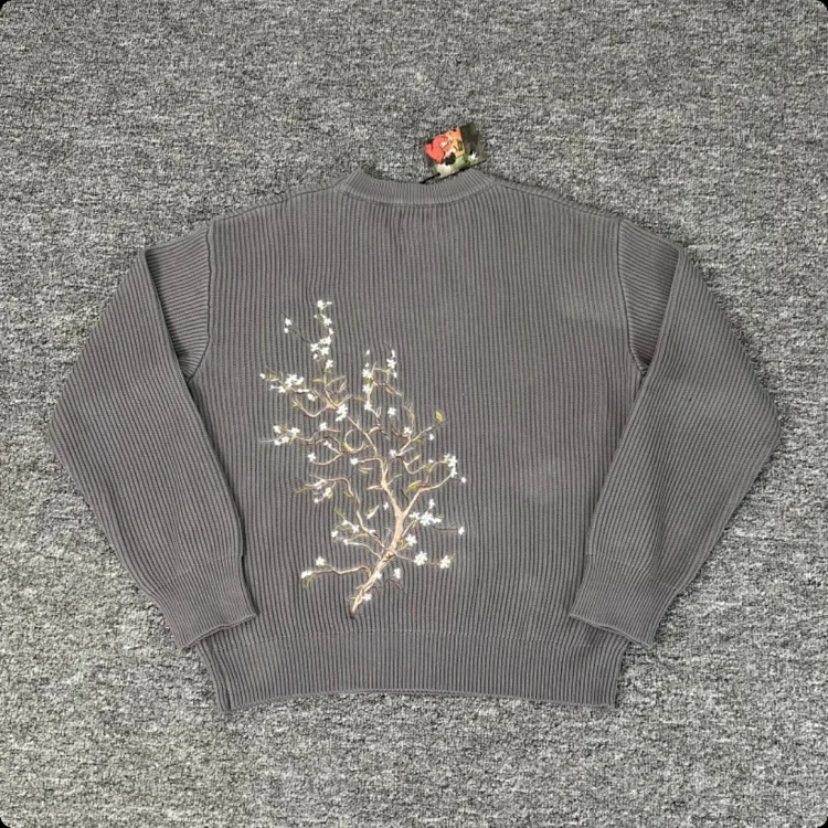 Embroidered Sakura Waffle Couple Long Sleeve