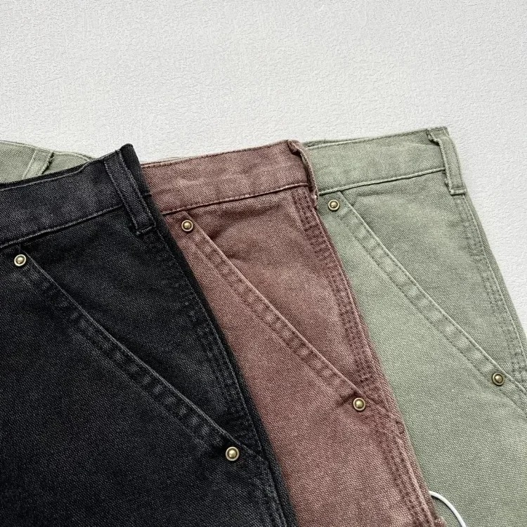 Washed and distressed double-knee rivet logging pants cargo shorts five-quarter length American trendy
