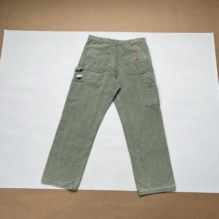 Washed and distressed double-knee rivet logging pants cargo shorts five-quarter length American trendy