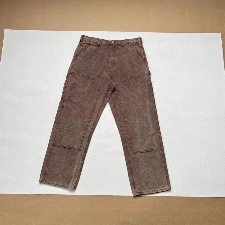 Washed and distressed double-knee rivet logging pants cargo shorts five-quarter length American trendy