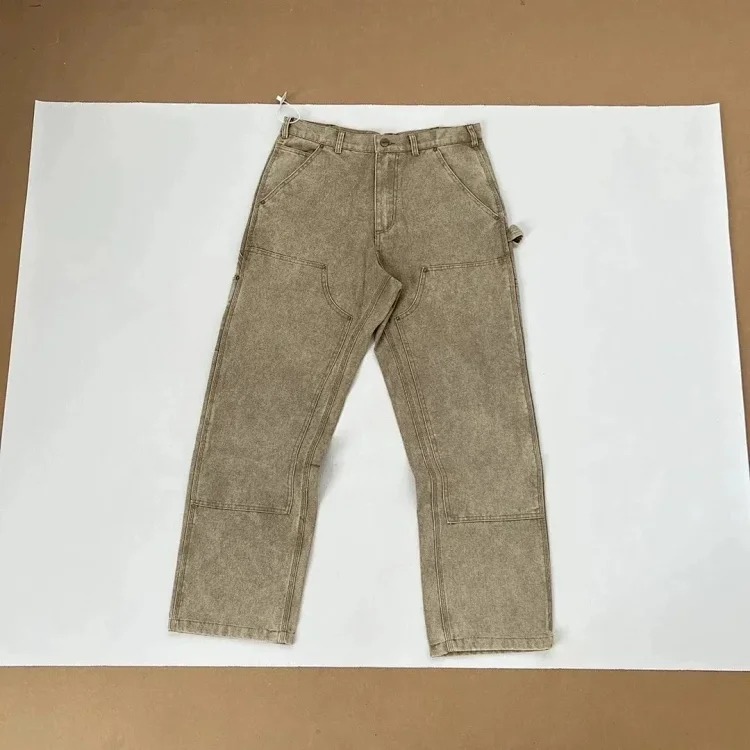 Washed and distressed double-knee rivet logging pants cargo shorts five-quarter length American trendy