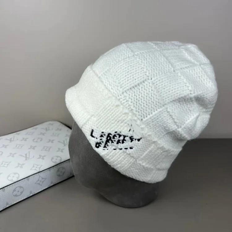 Plaid solid color autumn and winter letter style European and American cross-border men's and women's versatile three-standard best-selling wool knitted hat image 4