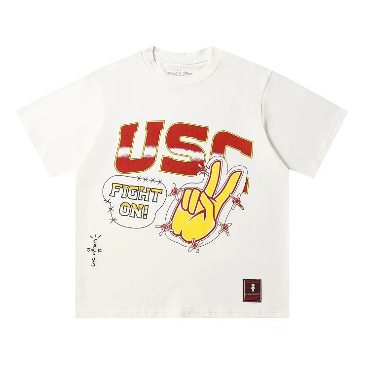 Team co-branded graffiti printed white T-shirt