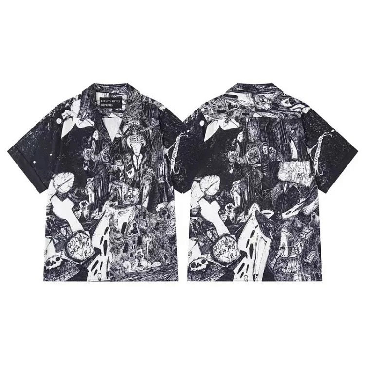 Cartoon pattern printed short-sleeved shirts for men and women casual shirts