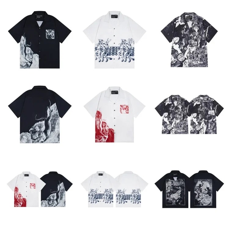 Cartoon pattern printed short-sleeved shirts for men and women casual shirts