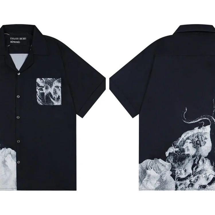 Cartoon pattern printed short-sleeved shirts for men and women casual shirts