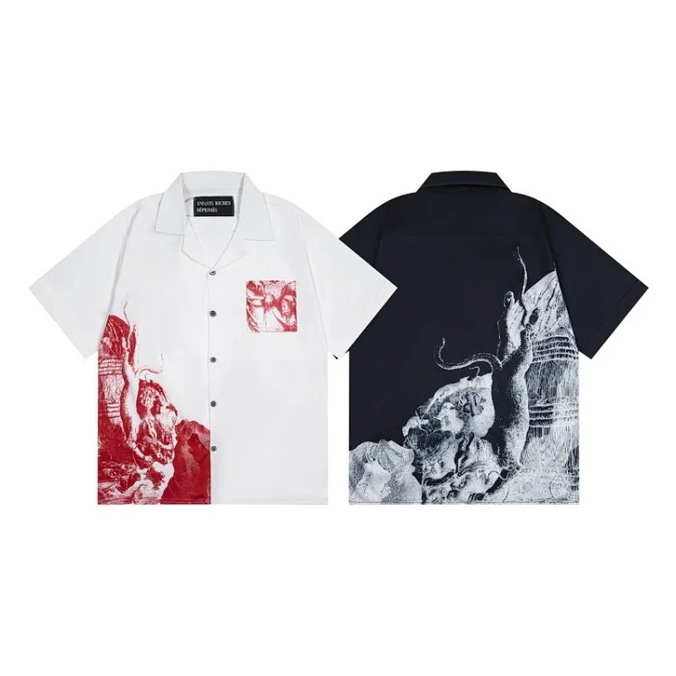 Cartoon pattern printed short-sleeved shirts for men and women casual shirts