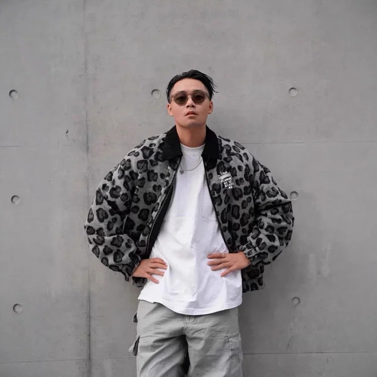 Workwear winter leopard print reversible cotton jacket black 8