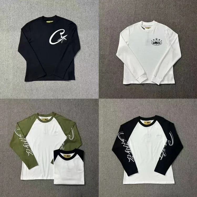 Long Sleeve T-shirt Loose Casual Round Neck Couple Five-Star Waffle