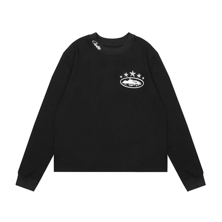 Long Sleeve T-shirt Loose Casual Round Neck Couple Five-Star Waffle
