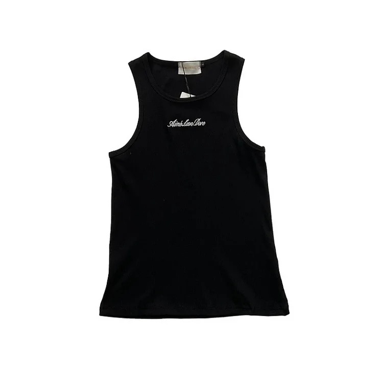Heavy industry slogan embroidered threaded knitted solid color vest men's slim sports fitness top