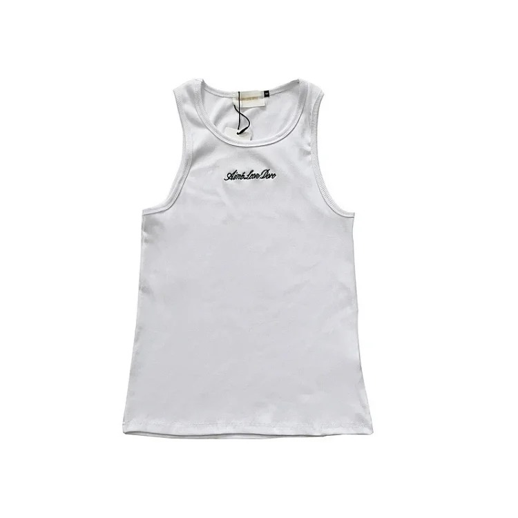 Heavy industry slogan embroidered threaded knitted solid color vest men's slim sports fitness top