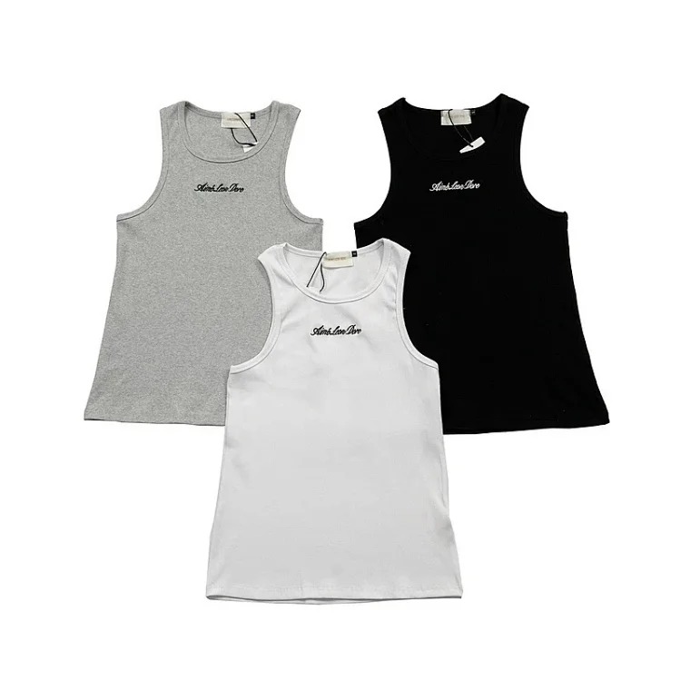 Heavy industry slogan embroidered threaded knitted solid color vest men's slim sports fitness top