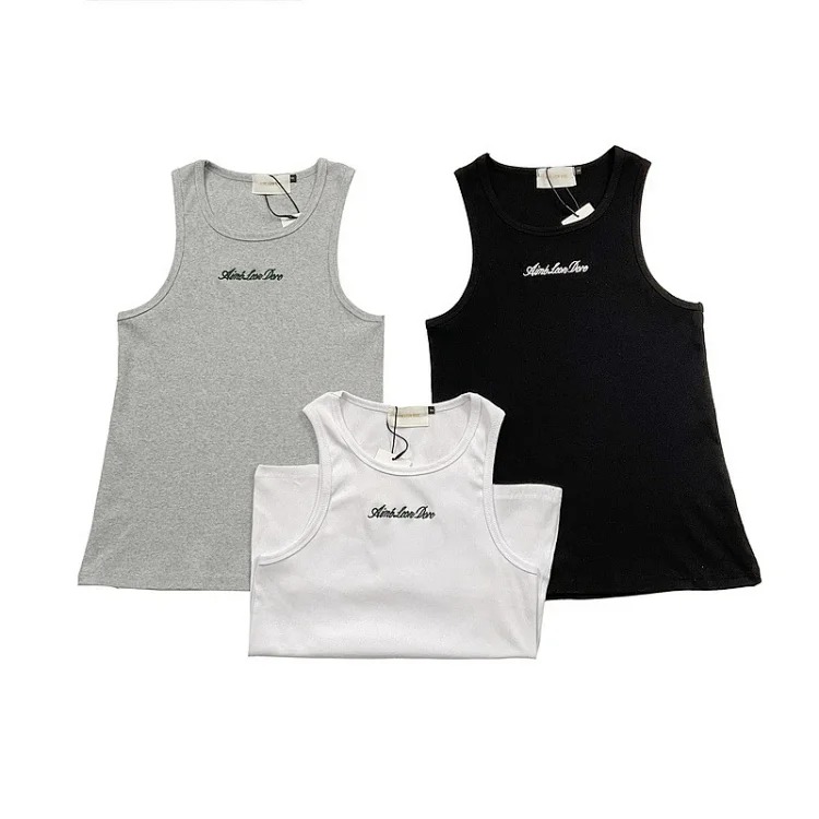 Heavy industry slogan embroidered threaded knitted solid color vest men's slim sports fitness top