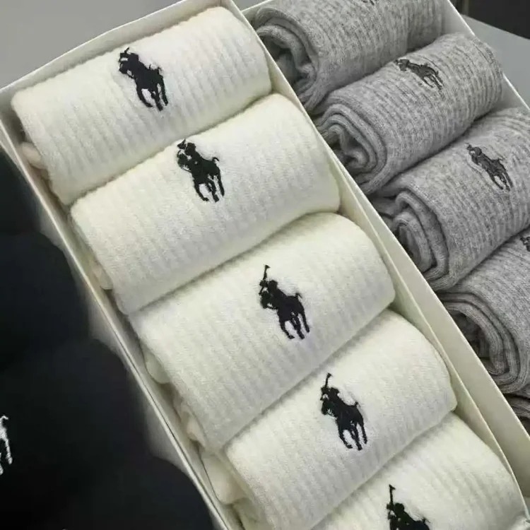 Horse towel bottom embroidery 6 pairs of original single men's socks foreign trade classic ship medium tube high tube