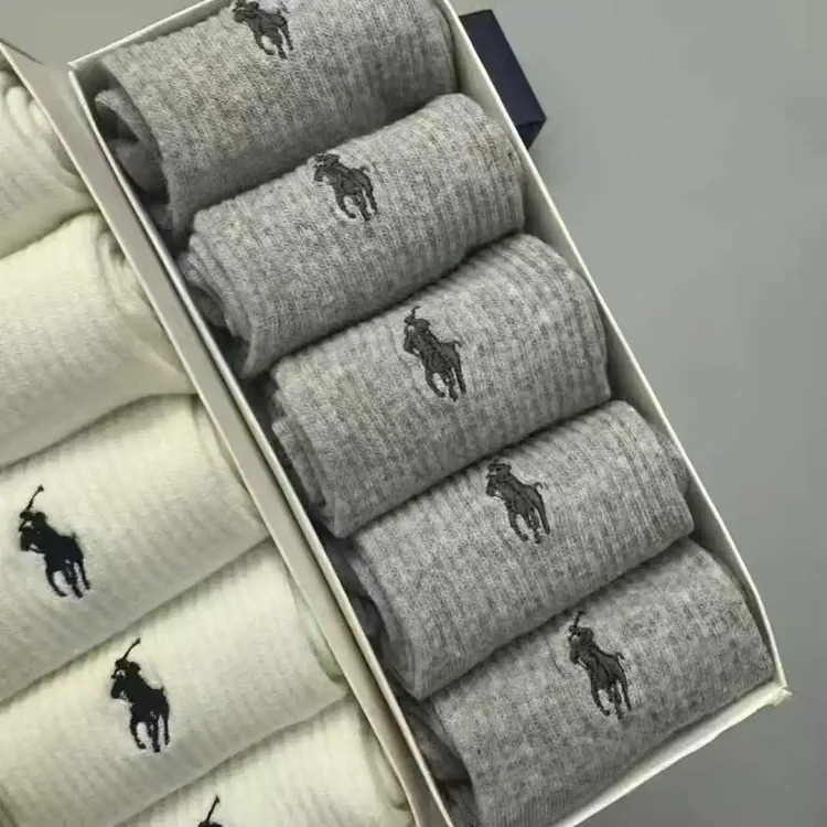 Horse towel bottom embroidery 6 pairs of original single men's socks foreign trade classic ship medium tube high tube
