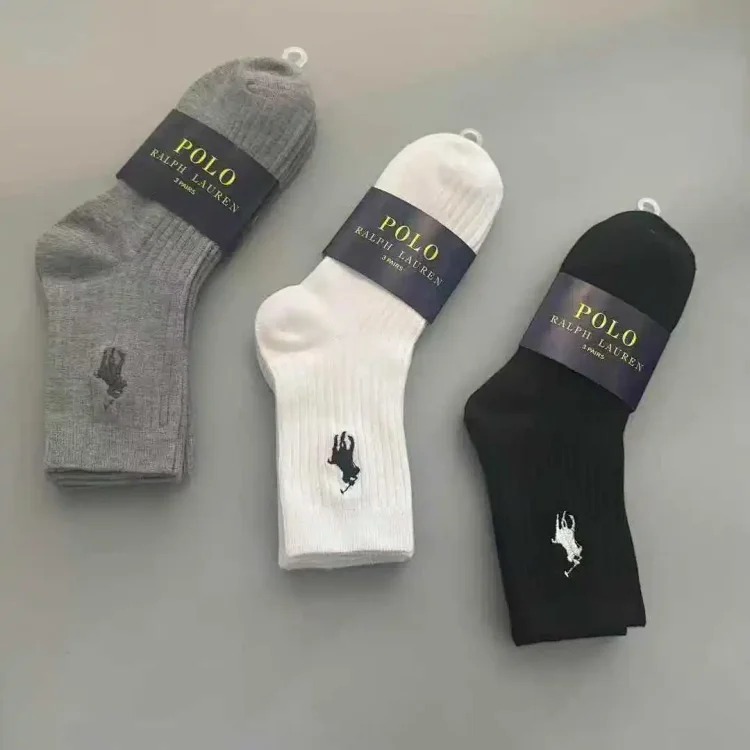 Horse towel bottom embroidery 6 pairs of original single men's socks foreign trade classic ship medium tube high tube