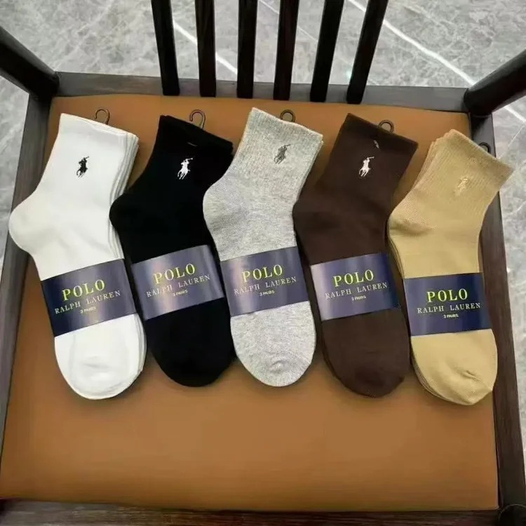 Horse towel bottom embroidery 6 pairs of original single men's socks foreign trade classic ship medium tube high tube