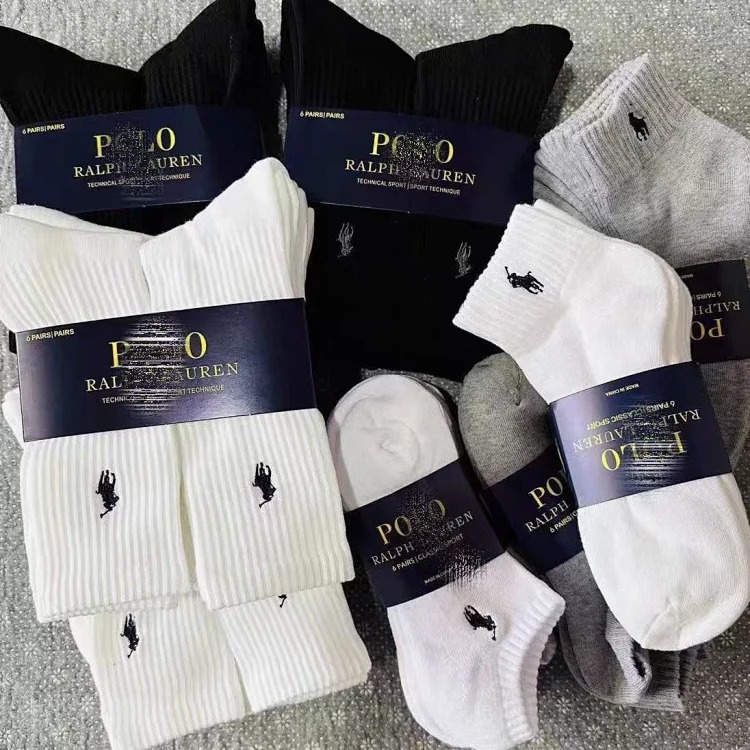 Horse towel bottom embroidery 6 pairs of original single men's socks foreign trade classic ship medium tube high tube