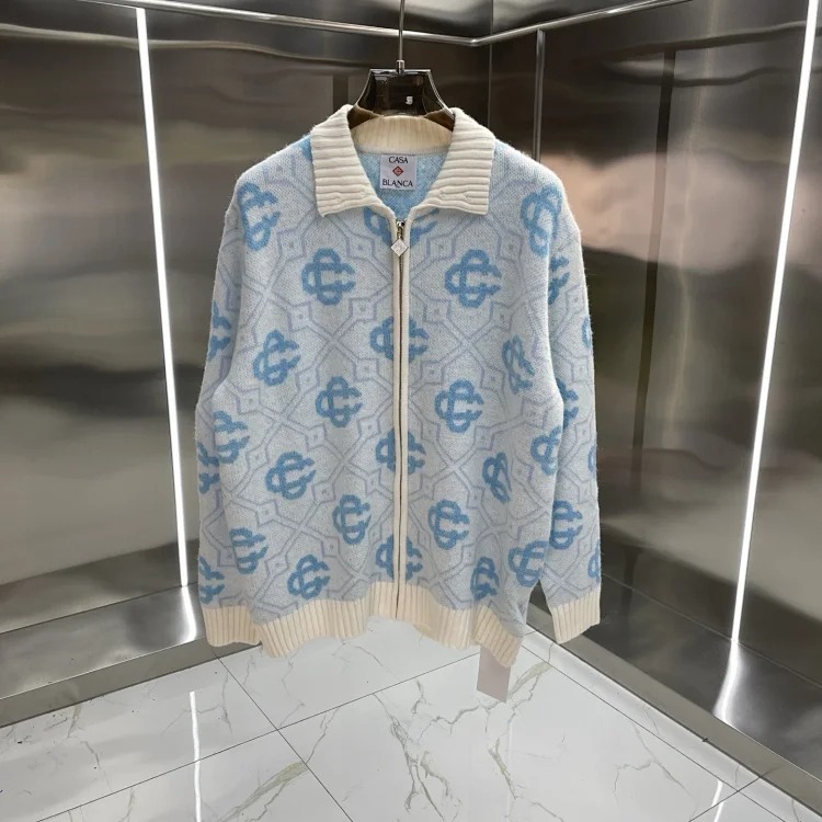 Knitted sweater short sleeve jacquard cardigan