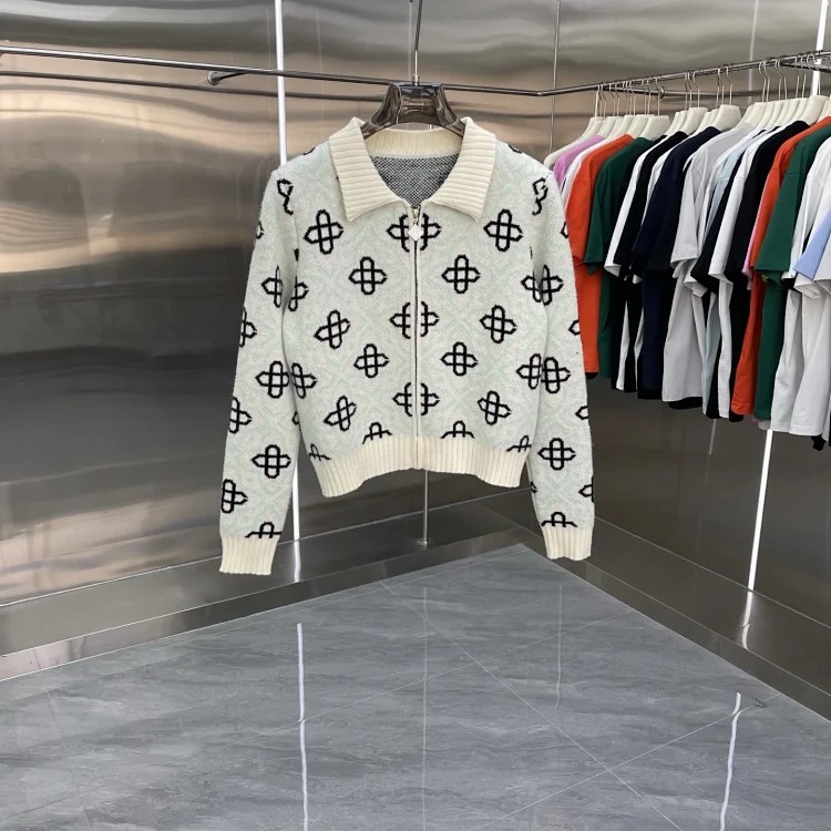 Knitted sweater short sleeve jacquard cardigan