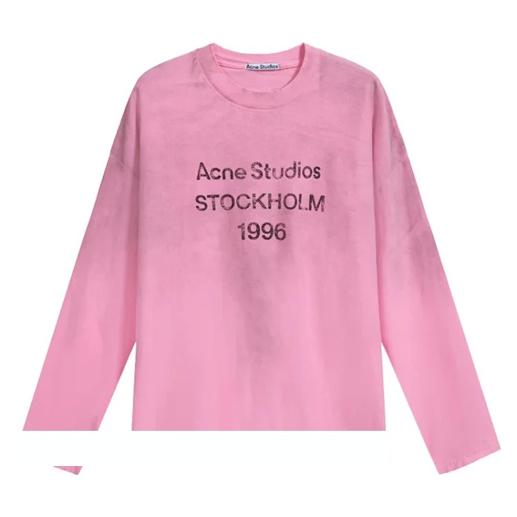 1996 hot diamond letter printed washed distressed light luxury long-sleeved T-shirt