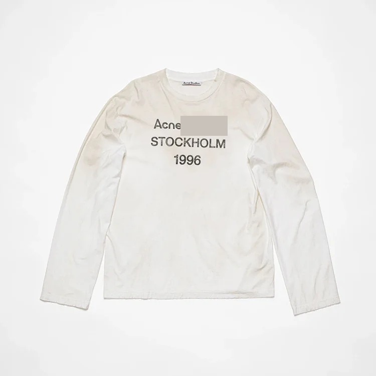 1996 hot diamond letter printed washed distressed light luxury long-sleeved T-shirt