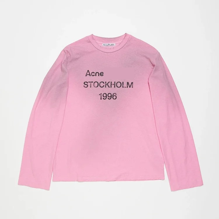 1996 hot diamond letter printed washed distressed light luxury long-sleeved T-shirt