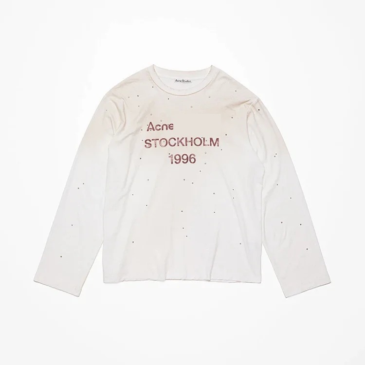 1996 hot diamond letter printed washed distressed light luxury long-sleeved T-shirt