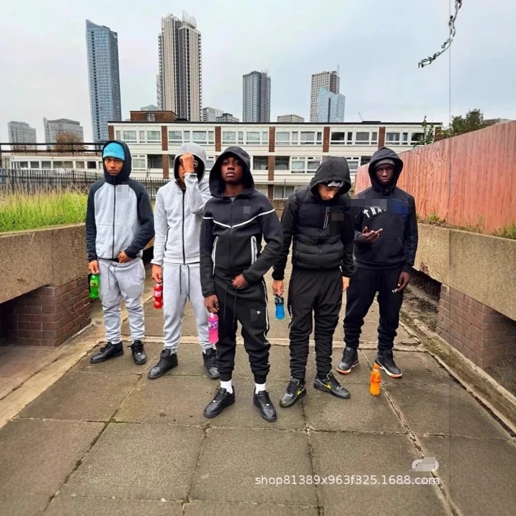 More styles available. See store categories.Reflective knitted hooded zip-up sweatshirt track jacket sweatpants FZ0754